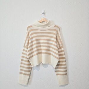 Double Zero Cream and Tan Striped Turtleneck Sweater